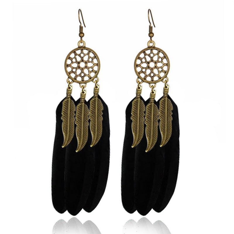Geometric Mesh Hollow Feather Earrings Women