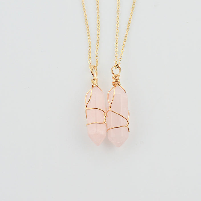 Geometric Hexagonal Column Quartz Necklace Pendant Natural Stone Bullet Crystal