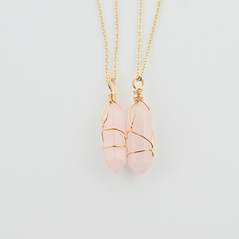 Geometric Hexagonal Column Quartz Necklace Pendant Natural Stone Bullet Crystal