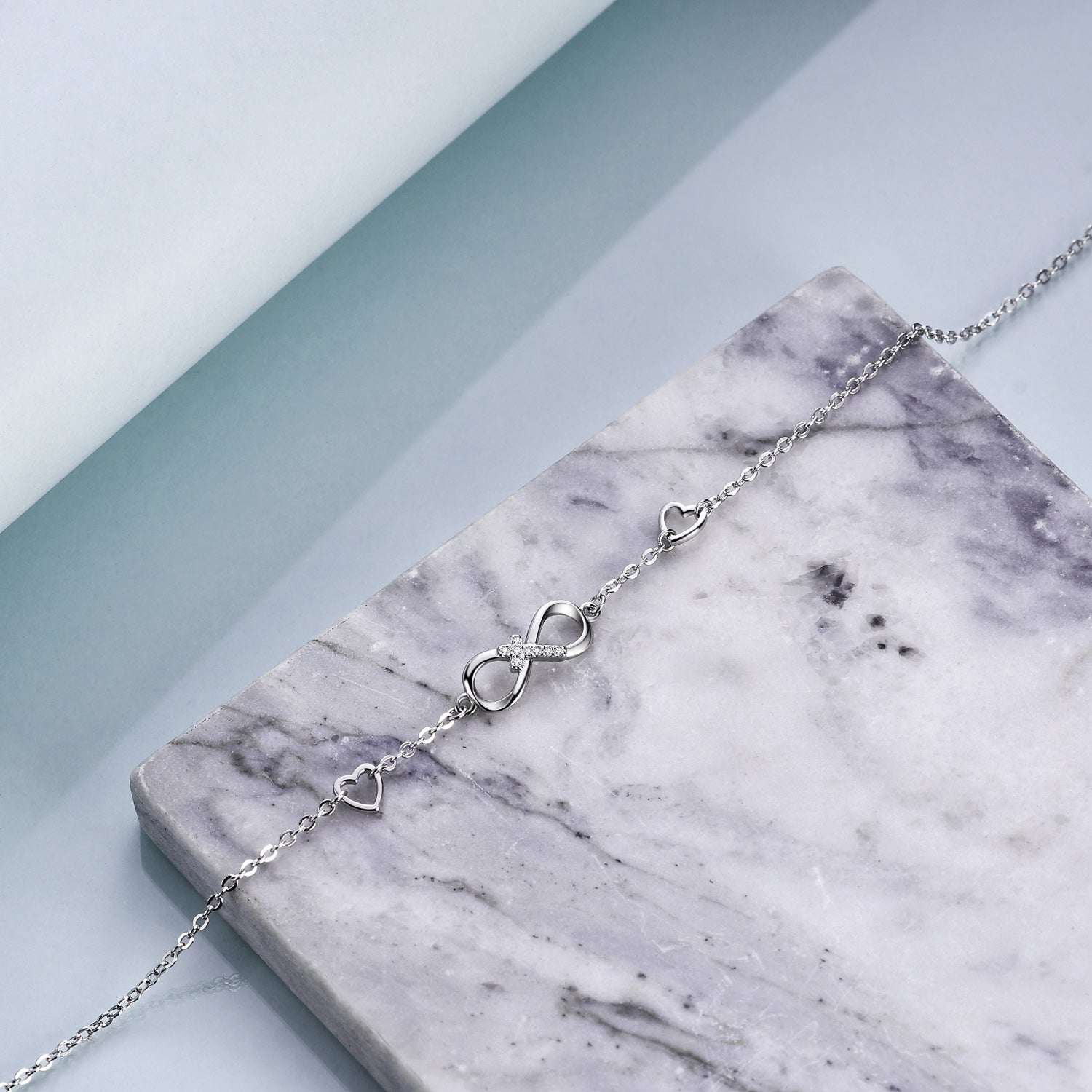 925 Sterling Silver Cubic Zirconia Infinity Cross Heart Bracelet For Women Girls Gifts