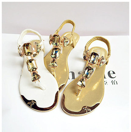 Sandals Women   New Summer Sandals Women Shoes Casual Elastic Band Crytal Flat Sandals Light Wearproof Nonslip Women Sandals