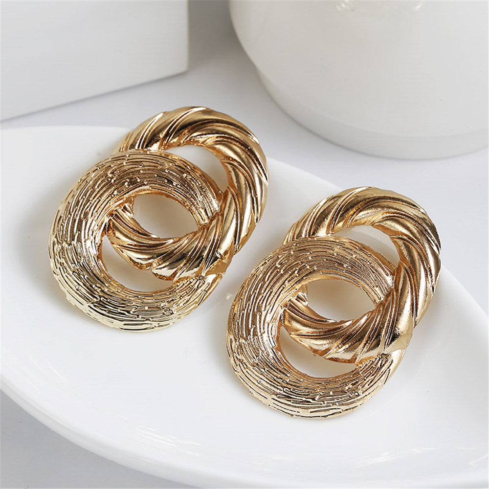 New Exaggerated Big Stud Earrings for Women Circle Round Alloy Earrings Wedding Party Gift