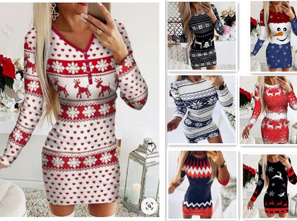 Elements Digital Positioning Printed Long Sleeve Slim Dress