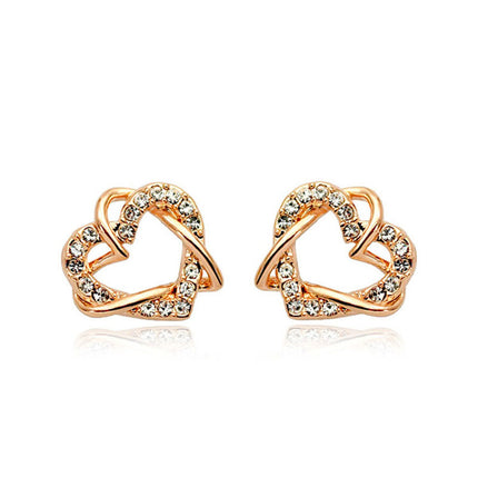Luxury Gold Heart Rose Gold Color Stud Earrings