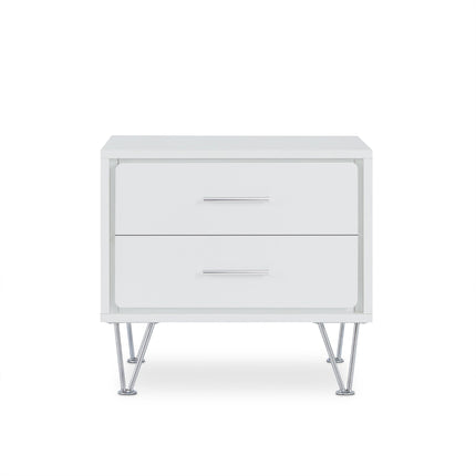 2 White Wooden Drawer Chrome Nightstand
