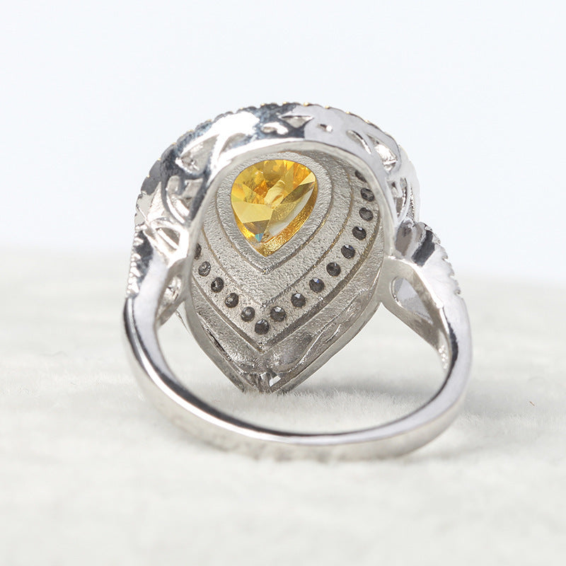 Hot Europe and America exaggerated ring Water drop diamond foreign trade classic Zircon yellow diamond wedding diamond ring