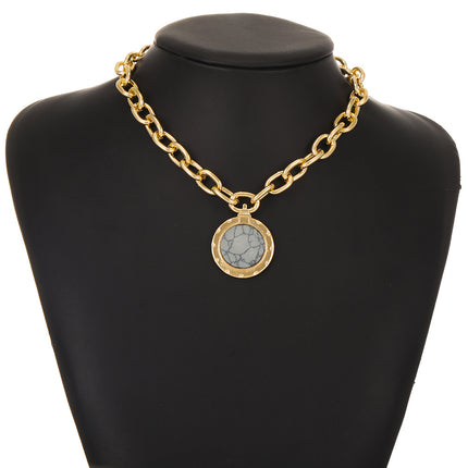 Vintage Green Stone Pendant Necklace Statement Gold Color Heavy Metal Long Chain Necklace for Women Jewelry Gifts