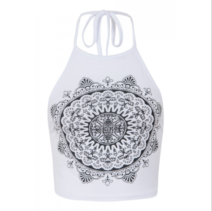 Women's Halter   Round Neck Suspender Seven-point Print Tank Top