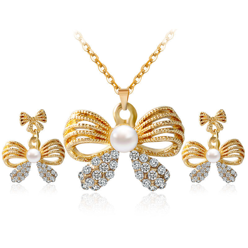 Wholesale real gold flowers, crystal water drops, peacock two piece suite, pendant necklace, jewelry set, women's Bridal Jewelry