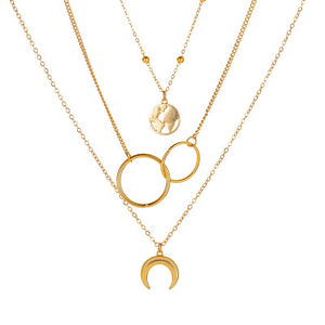 Fashion Multilayer Alloy Map Moon Necklace Three Layers