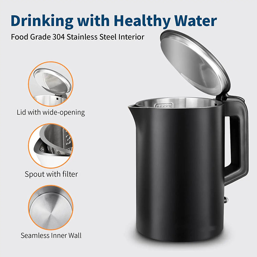 Cordless Double Wall Electric Kettle Stainless Steel Fast Heating 1.5L Electric Tea Kettle