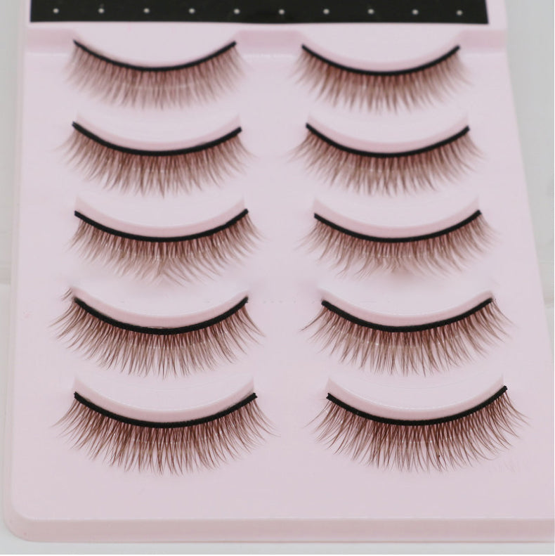 Factory wholesale Brown cross short nude makeup natural false eyelashes hard stem cotton thread stem can be OEM5 pair 024 Brown