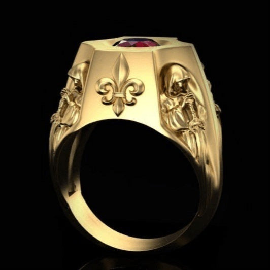 Vintage Catholic Christian Red Gemstone Ring For Men