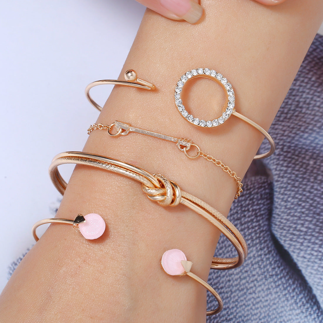 Personality knotted ring circle diamond arrow bracelet
