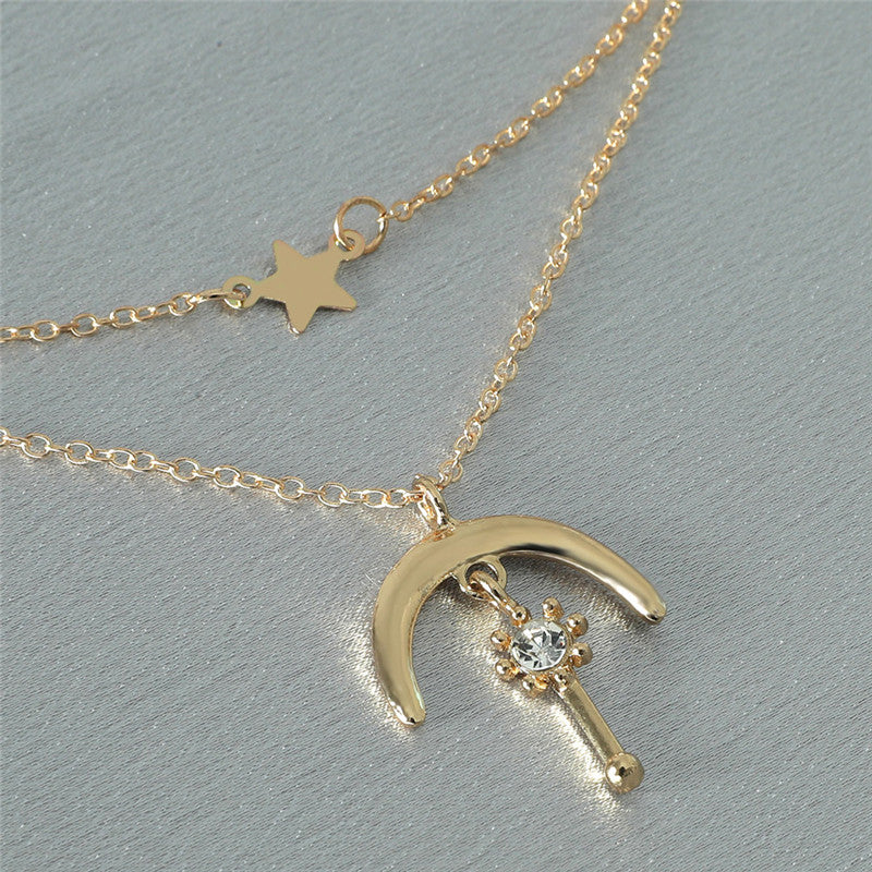 European And American Fashion Multi-layer Moon Necklace Retro