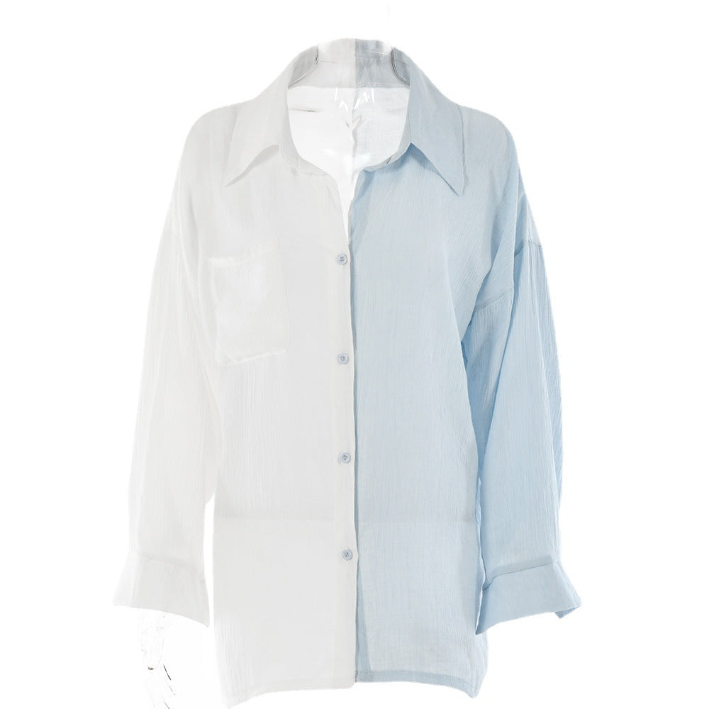 Fashion French Crinkle Contrast Color T-shirt