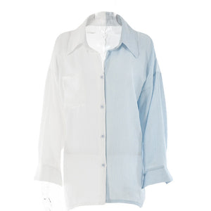 Fashion French Crinkle Contrast Color T-shirt