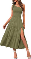Fashion Women's One-shoulder Pleated Layered Hem Split Dress