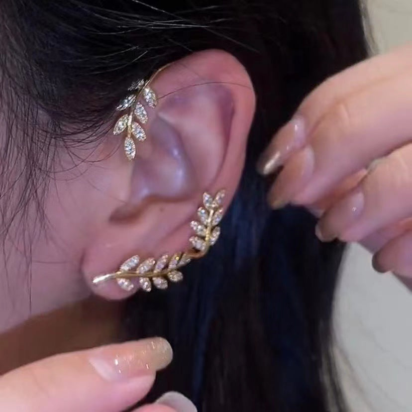 Full Drill Leaf Ear Hanging Female Removable Two Wear