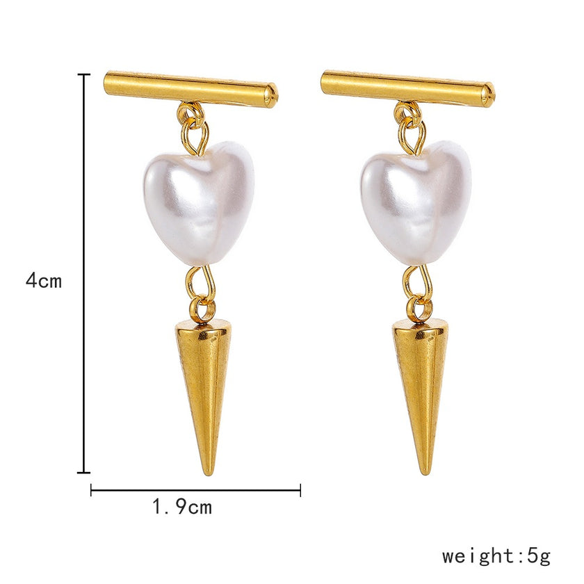 Stainless Steel Love Pearl Rivet Earrings