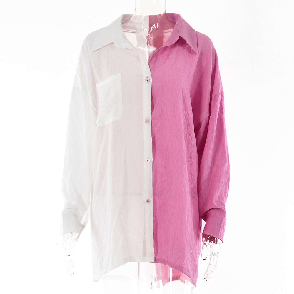 Fashion French Crinkle Contrast Color T-shirt