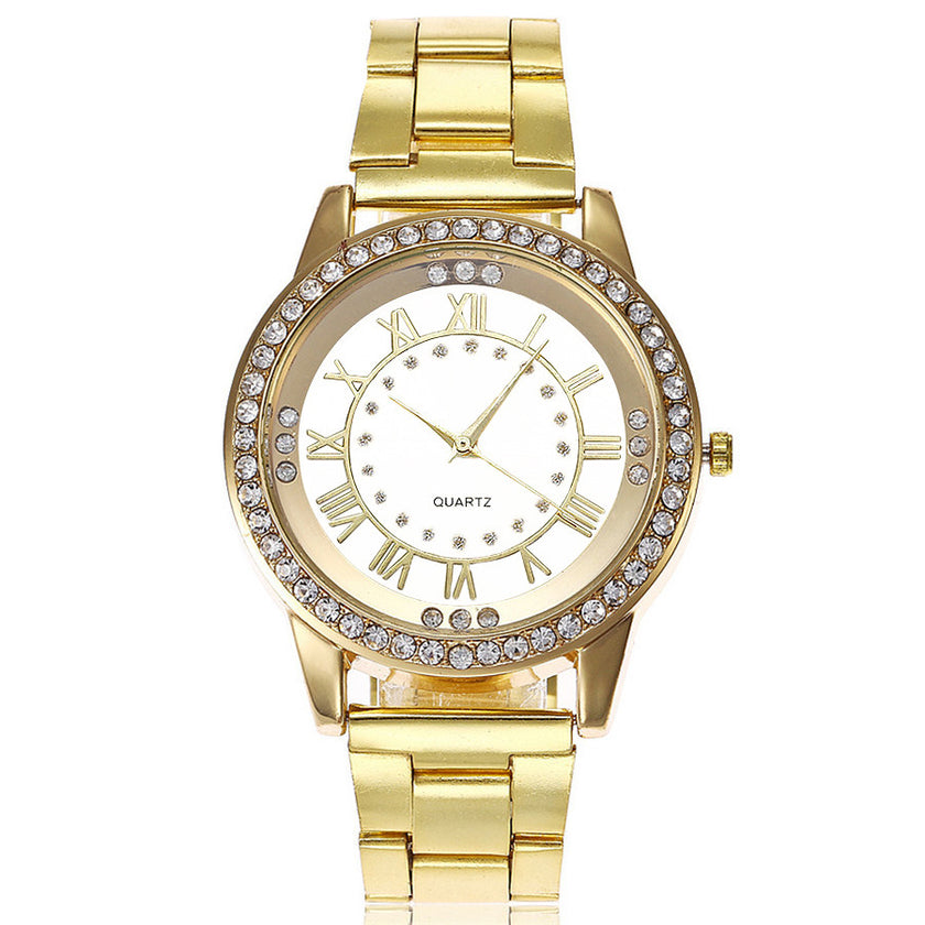 Rhinestone Quartz Watch Casual Women Stainless Steel Wristwatches Female Clock