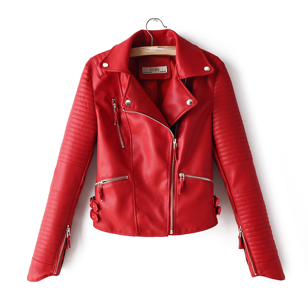 Irregular cuff motorcycle leather jacket