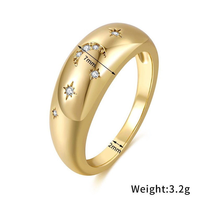 Geometric Pattern Copper Plated Real Gold All-match Ring
