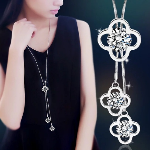 Korean fashion accessories, sweater chain, Crystal Snowflake Necklace, long necklace necklace, tassel sweater chain