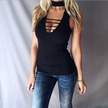Tank Women Casual Lace Up Hollow Out V neck Tops