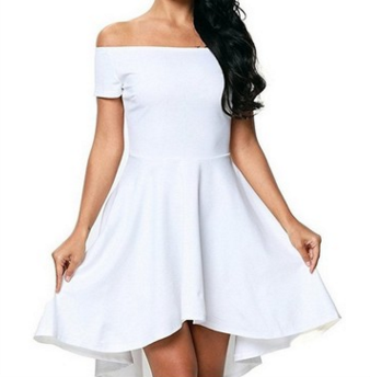 One shoulder short sleeve and large swallowtail skirt