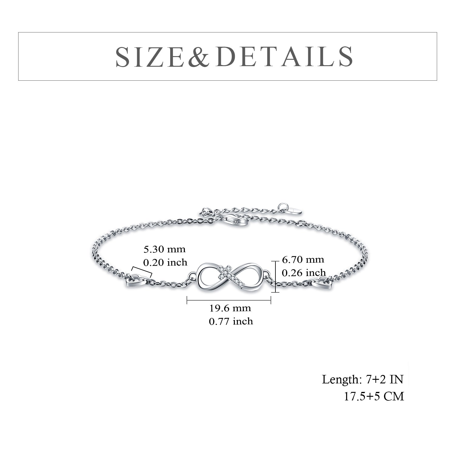 925 Sterling Silver Cubic Zirconia Infinity Cross Heart Bracelet For Women Girls Gifts