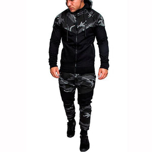 Classic Camouflage Patchwork Men's Casual Slim Sports Suit