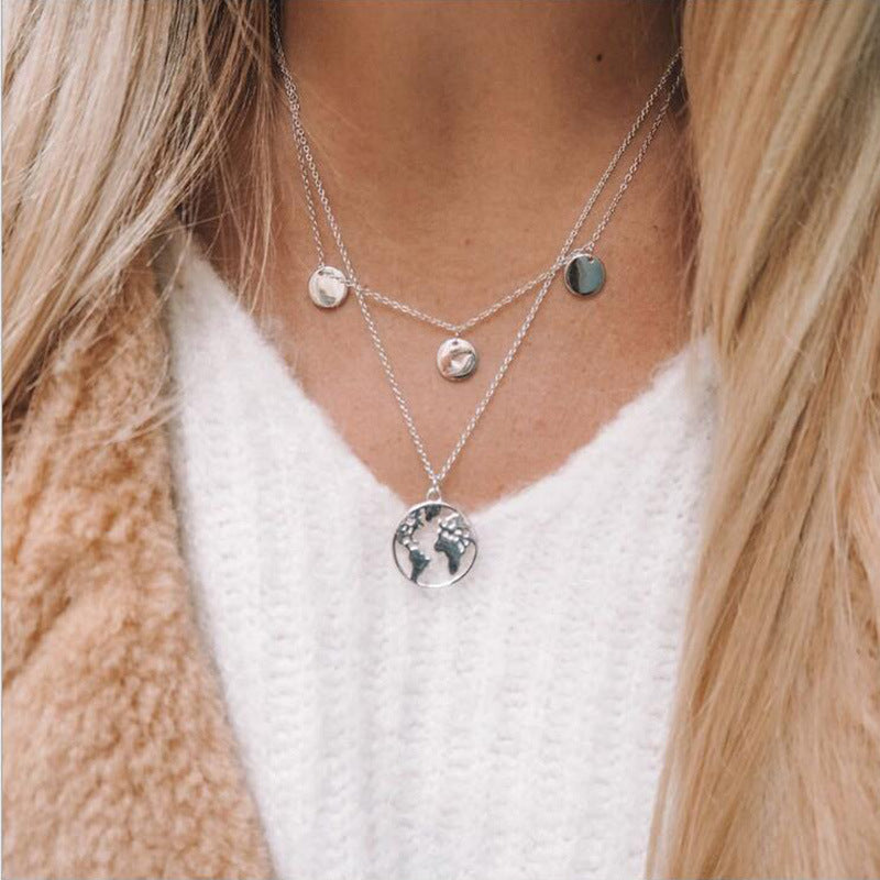 New women's wafer world map pendant necklace