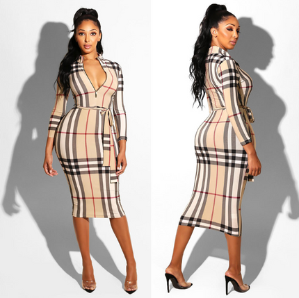 Multicolor Zipper Neck Party Bodycon Dress