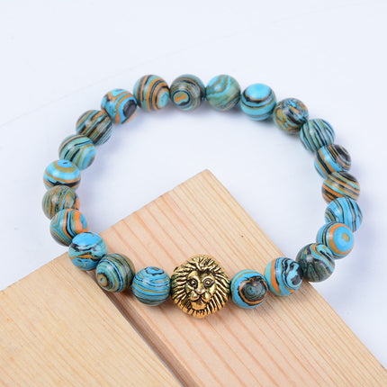 Blue Malachite Lion Head Beaded Bracelet