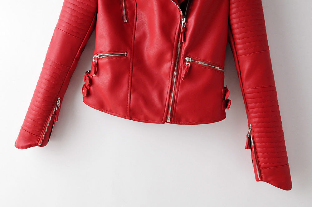 Irregular cuff motorcycle leather jacket