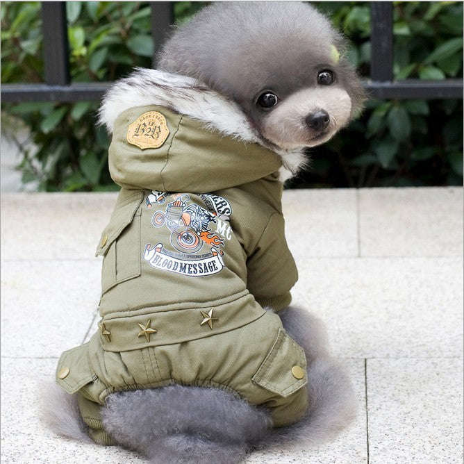 Pet dog clothes dog clothing direct wholesale explosions foreign trade autumn and winter machine rider four-legged cotton coat