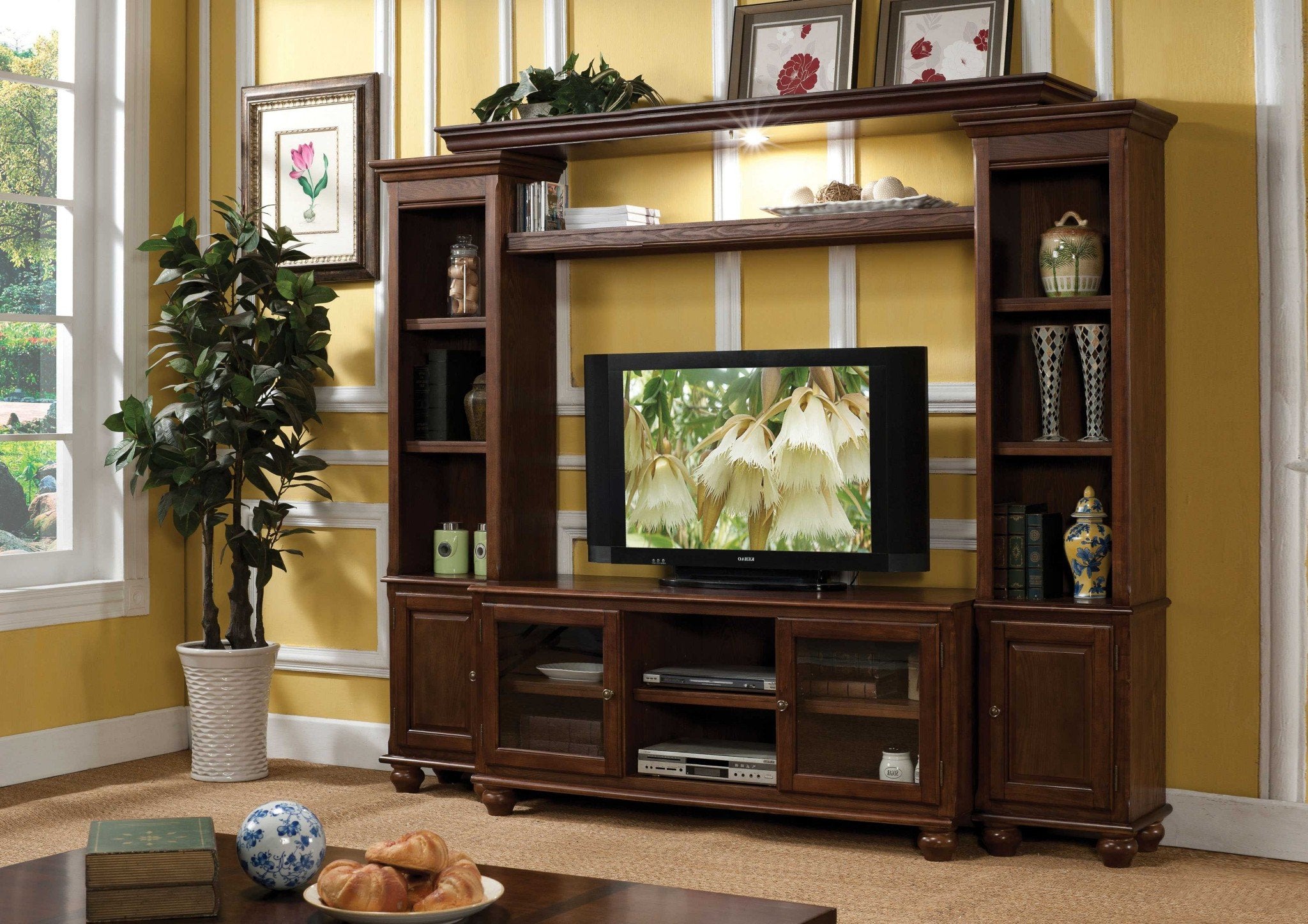 19' X 58' X 26' Walnut Wood Glass (TV Stand) TV Stand