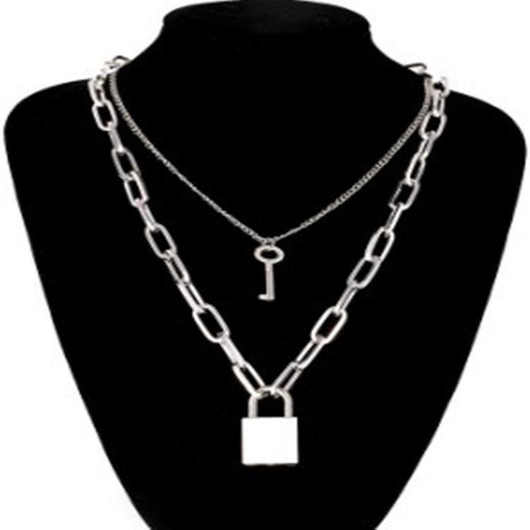 Sweater men and women chain multi-layer lock necklace