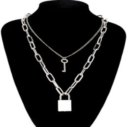 Sweater men and women chain multi-layer lock necklace