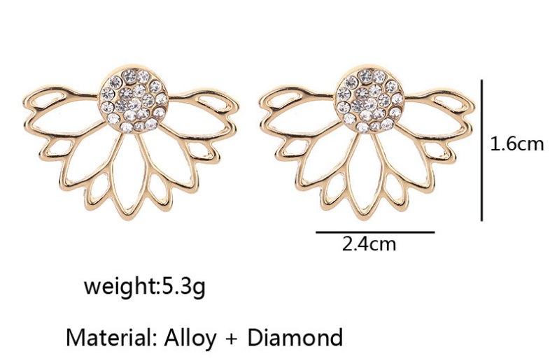 Lotus-shaped diamond-studded pierced earrings