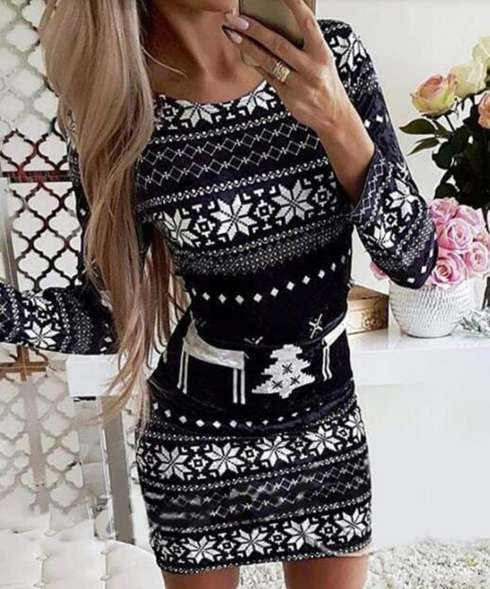 Elements Digital Positioning Printed Long Sleeve Slim Dress