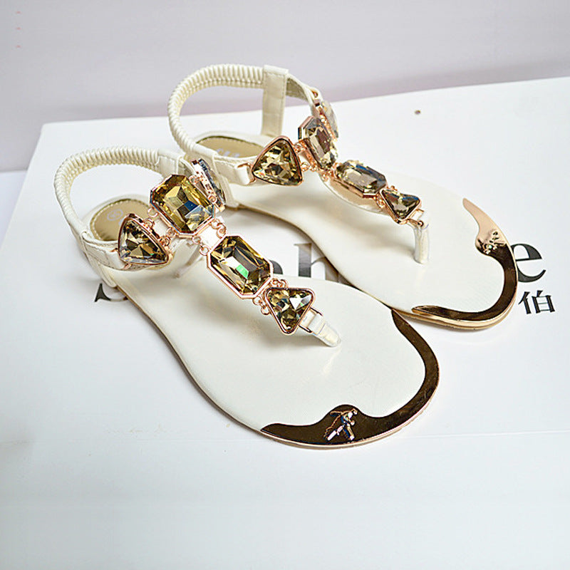 Sandals Women   New Summer Sandals Women Shoes Casual Elastic Band Crytal Flat Sandals Light Wearproof Nonslip Women Sandals