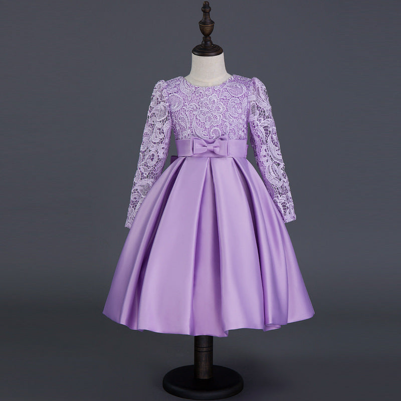 children's dress princess dress long sleeve flower girl dress female purple lace costumes wholesale