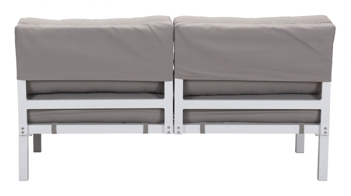 White and Gray Sunproof Fabric Armless Aluminum Loveseat
