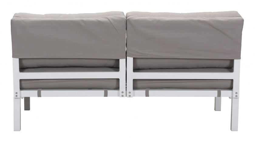 White and Gray Sunproof Fabric Armless Aluminum Loveseat