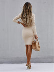 Fashion Ladies Long Sleeve Round Neck Buttoned Dress Alpscommerce