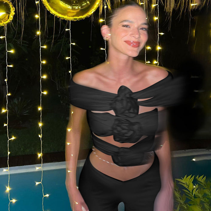 Flowers Hollow Off-shoulder Top For Women