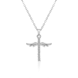Simple Cross Diamond Angel Wings Pendant